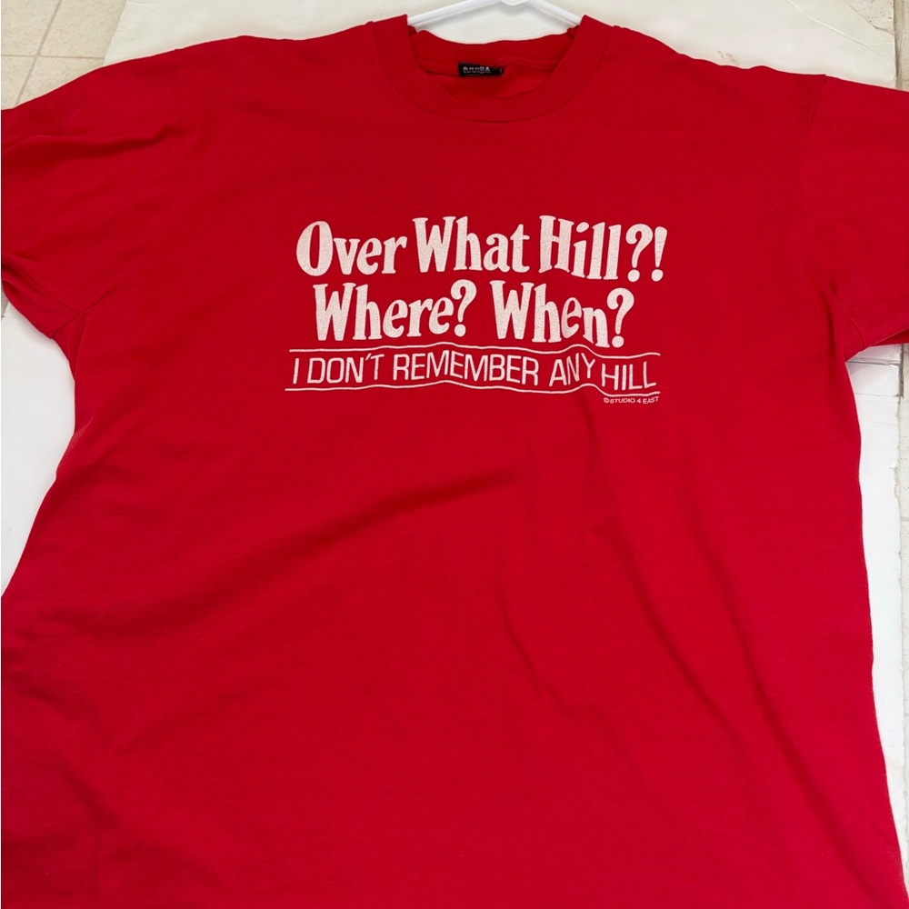 Vintage screen stars best red “over the hill” funny retro t-shirt XL
